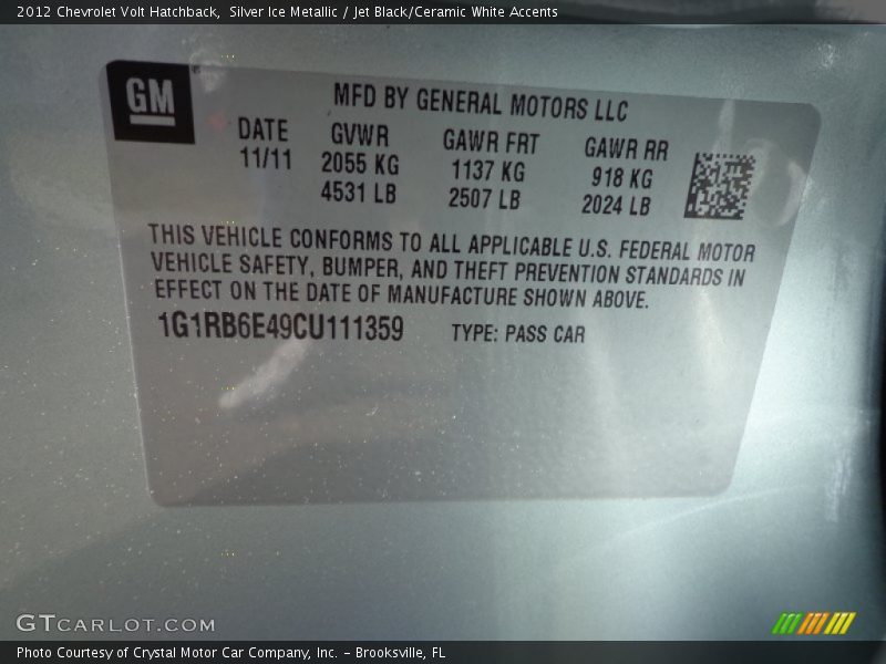 Silver Ice Metallic / Jet Black/Ceramic White Accents 2012 Chevrolet Volt Hatchback