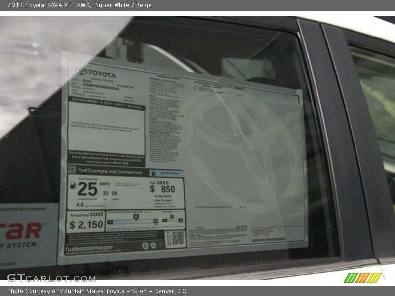  2013 RAV4 XLE AWD Window Sticker