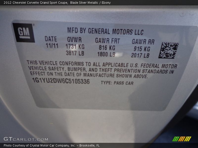 Blade Silver Metallic / Ebony 2012 Chevrolet Corvette Grand Sport Coupe