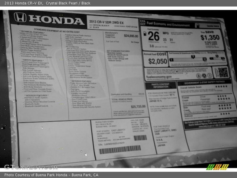 Crystal Black Pearl / Black 2013 Honda CR-V EX