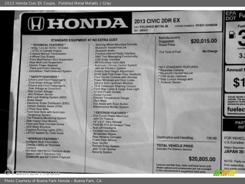 Polished Metal Metallic / Gray 2013 Honda Civic EX Coupe