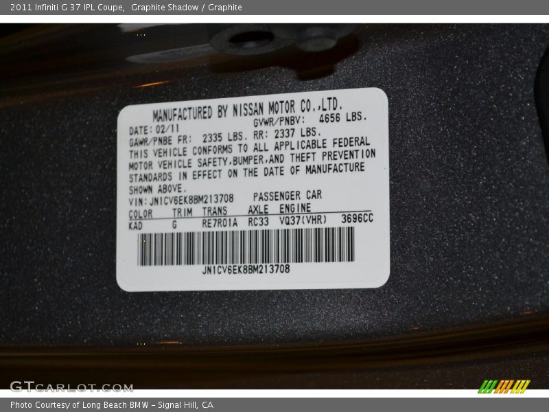 KAD - 2011 Infiniti G 37 IPL Coupe