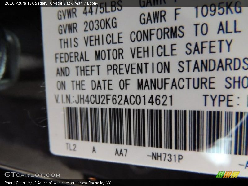 Crystal Black Pearl / Ebony 2010 Acura TSX Sedan