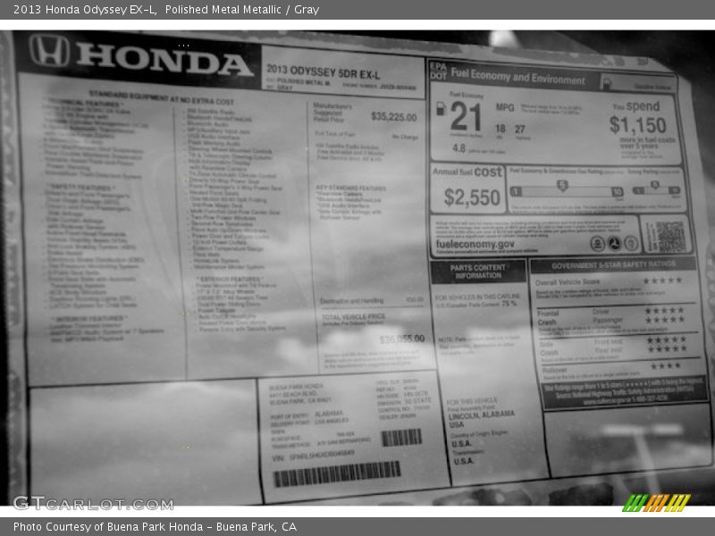 Polished Metal Metallic / Gray 2013 Honda Odyssey EX-L