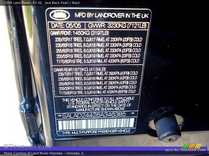 Java Black Pearl / Black 2006 Land Rover LR3 SE