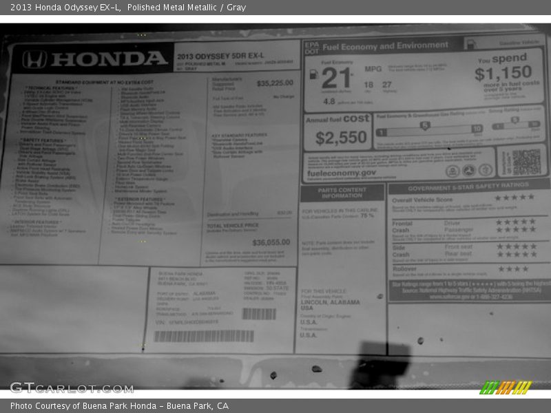 Polished Metal Metallic / Gray 2013 Honda Odyssey EX-L