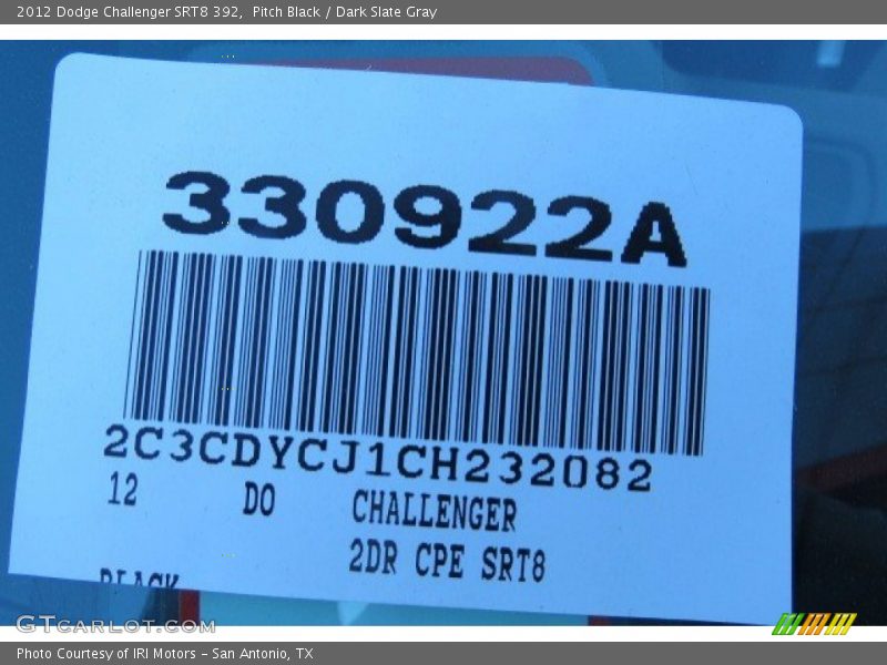 Pitch Black / Dark Slate Gray 2012 Dodge Challenger SRT8 392