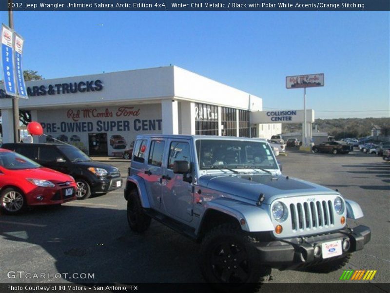 Winter Chill Metallic / Black with Polar White Accents/Orange Stitching 2012 Jeep Wrangler Unlimited Sahara Arctic Edition 4x4