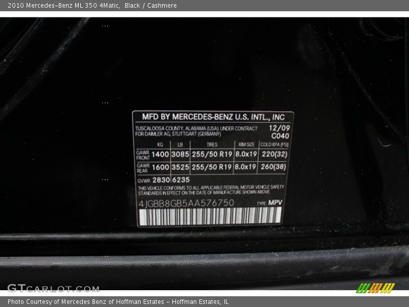 Black / Cashmere 2010 Mercedes-Benz ML 350 4Matic