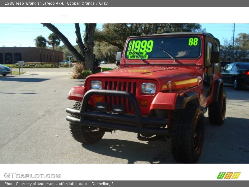 Copper Orange / Gray 1988 Jeep Wrangler Laredo 4x4