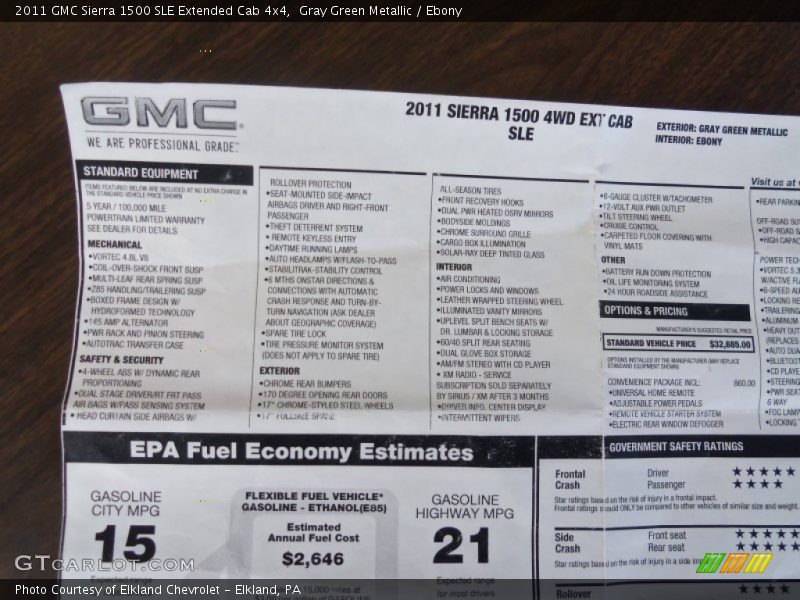  2011 Sierra 1500 SLE Extended Cab 4x4 Window Sticker