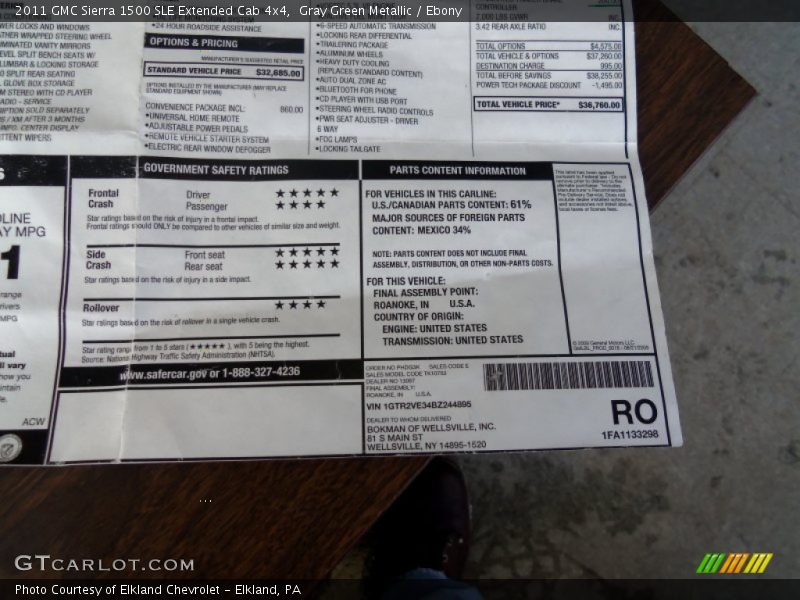  2011 Sierra 1500 SLE Extended Cab 4x4 Window Sticker