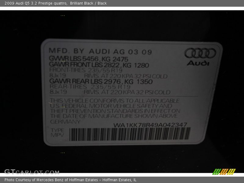 Brilliant Black / Black 2009 Audi Q5 3.2 Prestige quattro