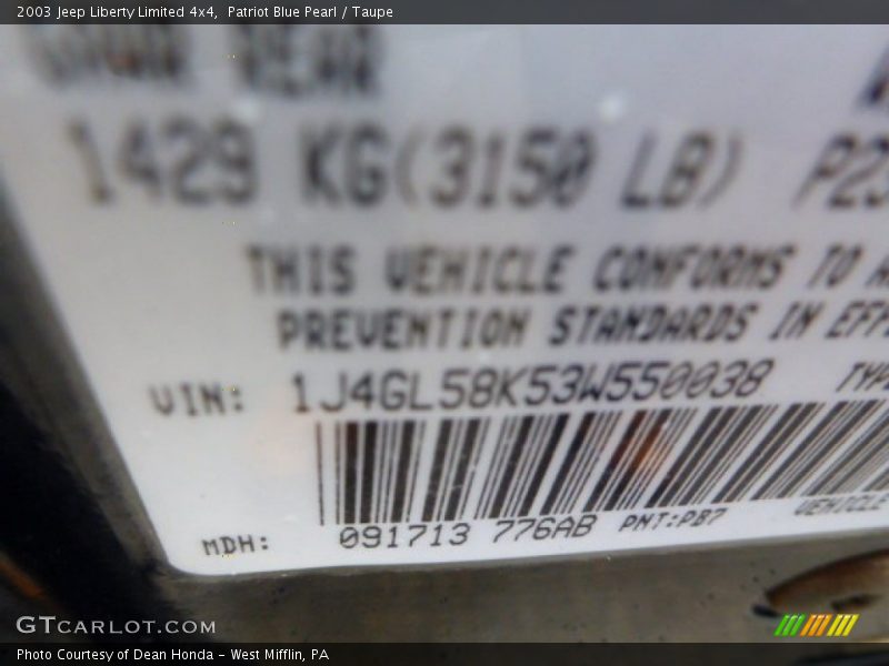 Patriot Blue Pearl / Taupe 2003 Jeep Liberty Limited 4x4