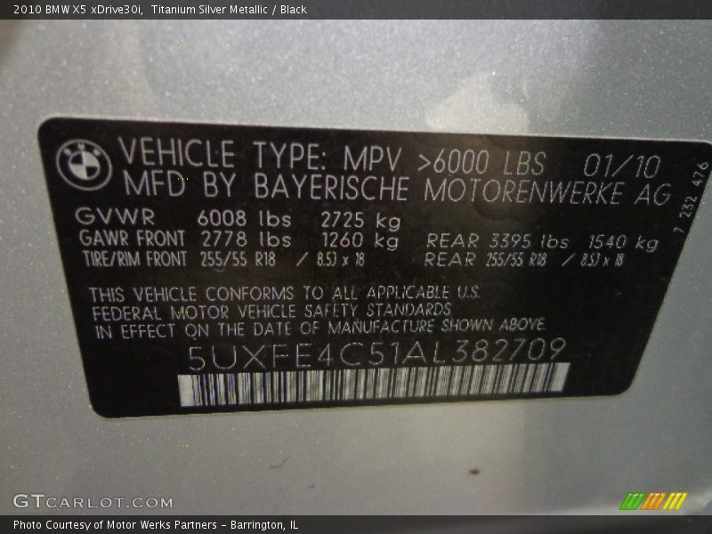 Titanium Silver Metallic / Black 2010 BMW X5 xDrive30i