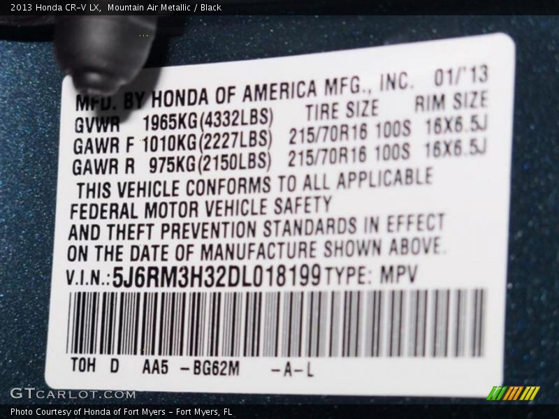 Mountain Air Metallic / Black 2013 Honda CR-V LX