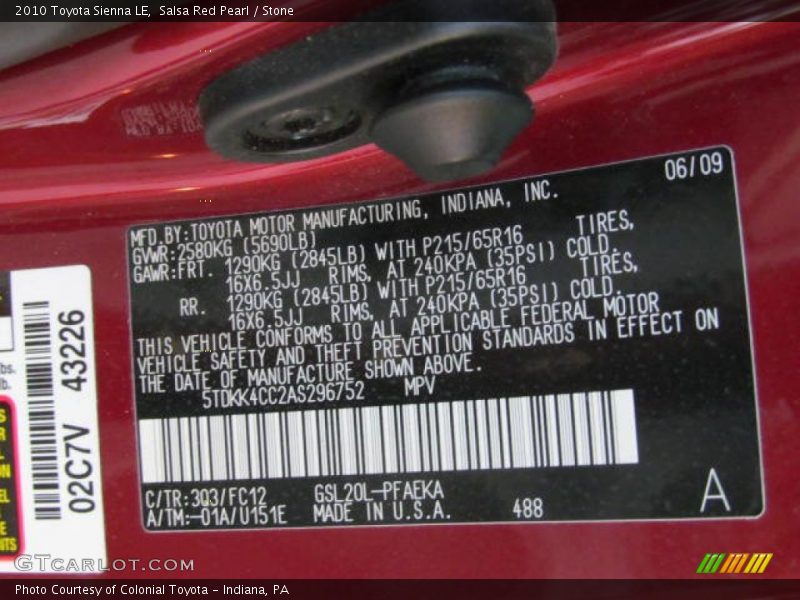 Salsa Red Pearl / Stone 2010 Toyota Sienna LE
