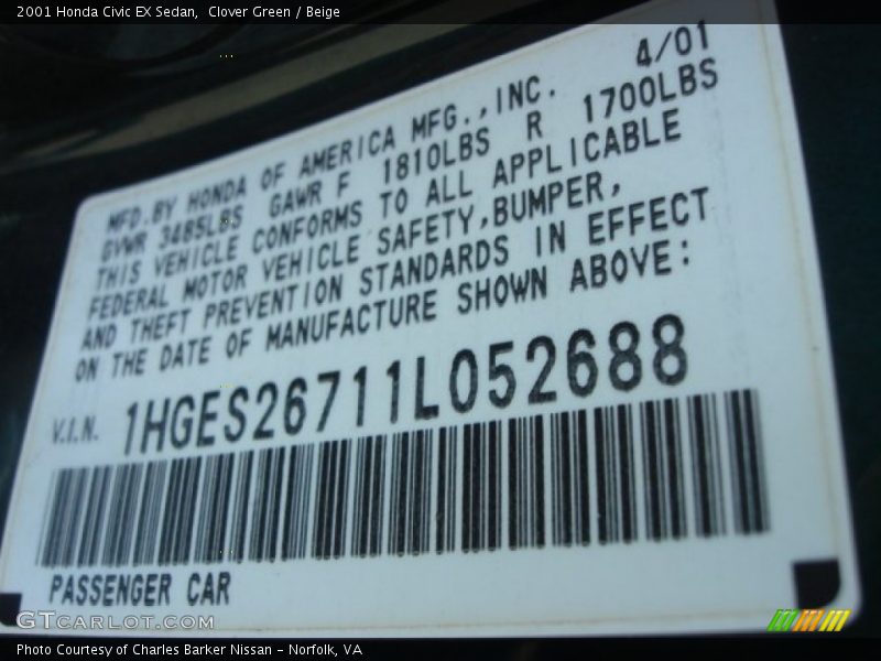 Clover Green / Beige 2001 Honda Civic EX Sedan