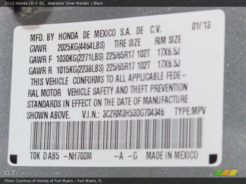 Alabaster Silver Metallic / Black 2013 Honda CR-V EX