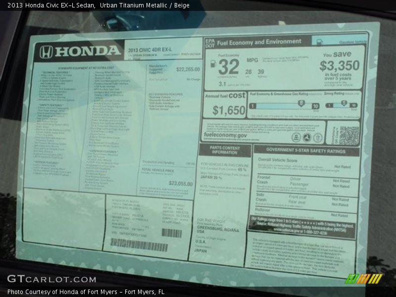 Urban Titanium Metallic / Beige 2013 Honda Civic EX-L Sedan