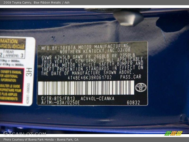 Blue Ribbon Metallic / Ash 2009 Toyota Camry