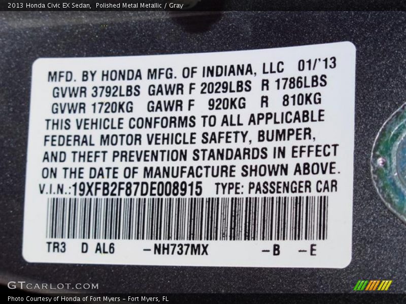 Polished Metal Metallic / Gray 2013 Honda Civic EX Sedan