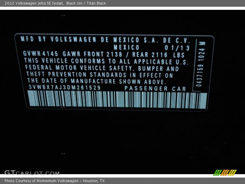 Black Uni / Titan Black 2013 Volkswagen Jetta SE Sedan