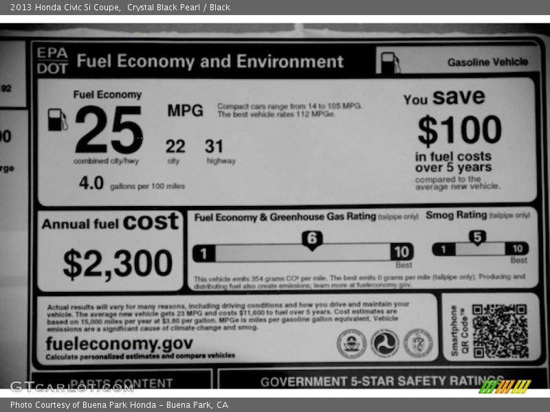  2013 Civic Si Coupe Window Sticker