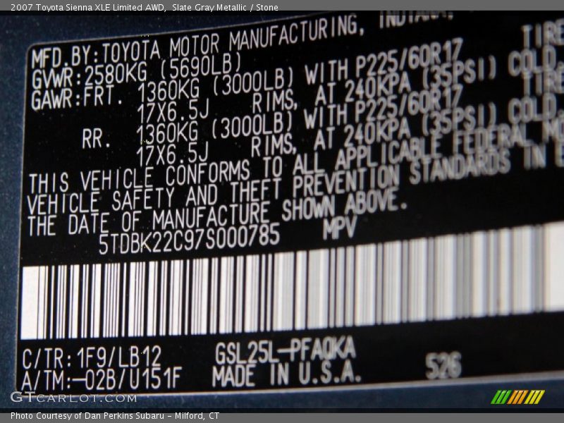 Slate Gray Metallic / Stone 2007 Toyota Sienna XLE Limited AWD