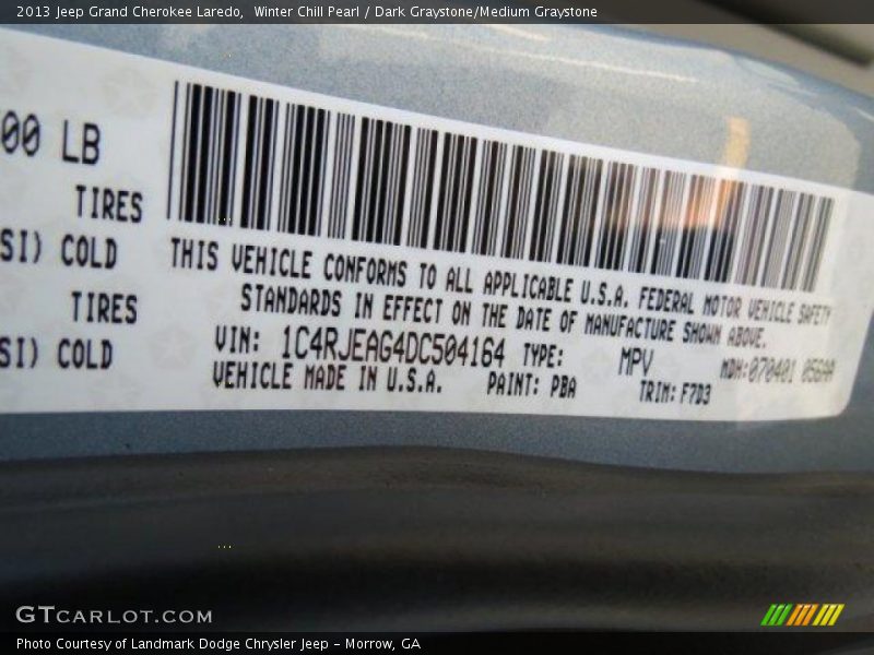 Winter Chill Pearl / Dark Graystone/Medium Graystone 2013 Jeep Grand Cherokee Laredo