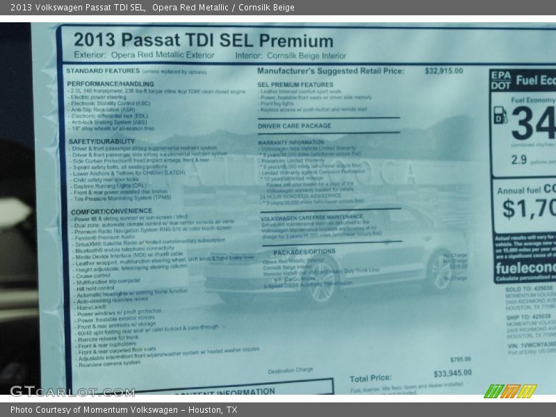 Opera Red Metallic / Cornsilk Beige 2013 Volkswagen Passat TDI SEL