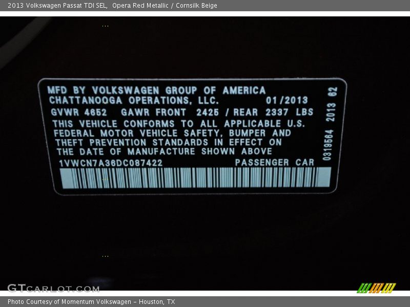 Opera Red Metallic / Cornsilk Beige 2013 Volkswagen Passat TDI SEL