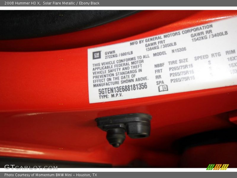 Solar Flare Metallic / Ebony Black 2008 Hummer H3 X