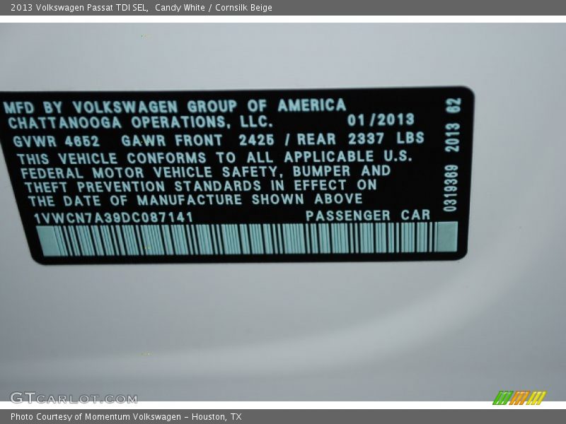 Candy White / Cornsilk Beige 2013 Volkswagen Passat TDI SEL