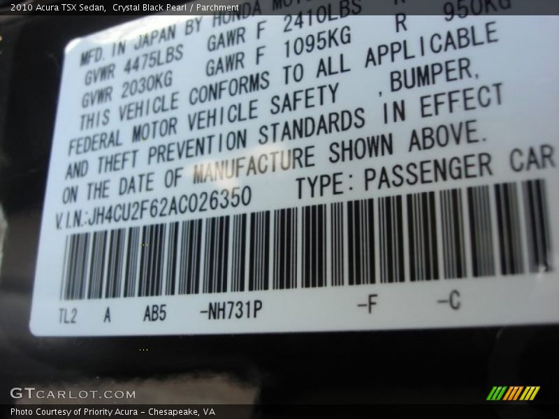Crystal Black Pearl / Parchment 2010 Acura TSX Sedan