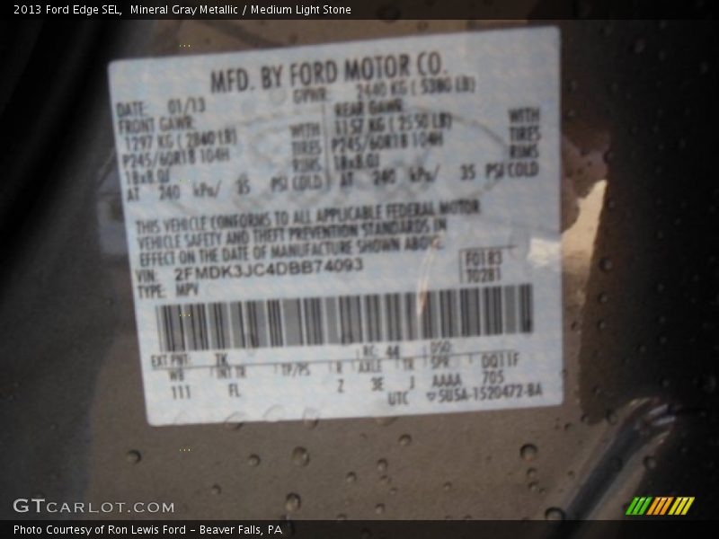 Mineral Gray Metallic / Medium Light Stone 2013 Ford Edge SEL