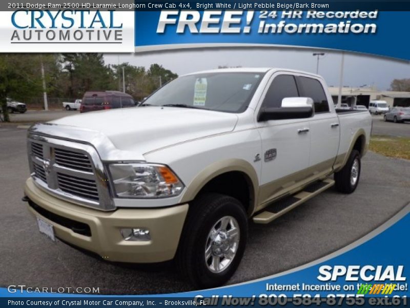 Bright White / Light Pebble Beige/Bark Brown 2011 Dodge Ram 2500 HD Laramie Longhorn Crew Cab 4x4