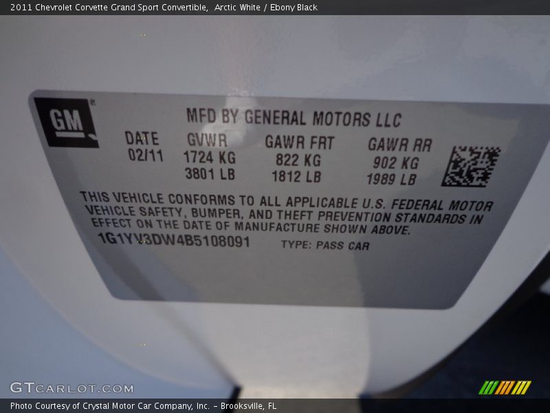 Arctic White / Ebony Black 2011 Chevrolet Corvette Grand Sport Convertible