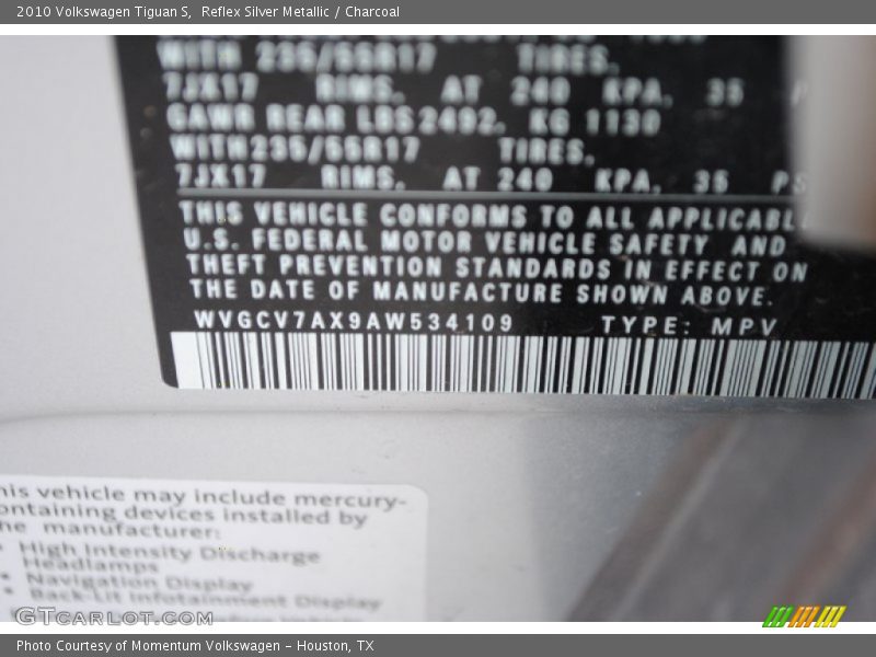 Reflex Silver Metallic / Charcoal 2010 Volkswagen Tiguan S
