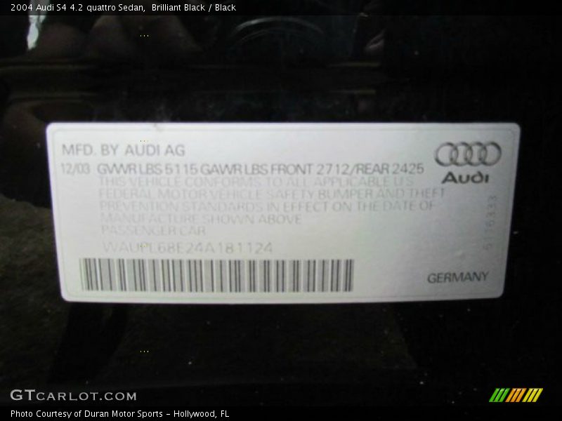 Brilliant Black / Black 2004 Audi S4 4.2 quattro Sedan