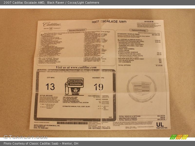 Black Raven / Cocoa/Light Cashmere 2007 Cadillac Escalade AWD