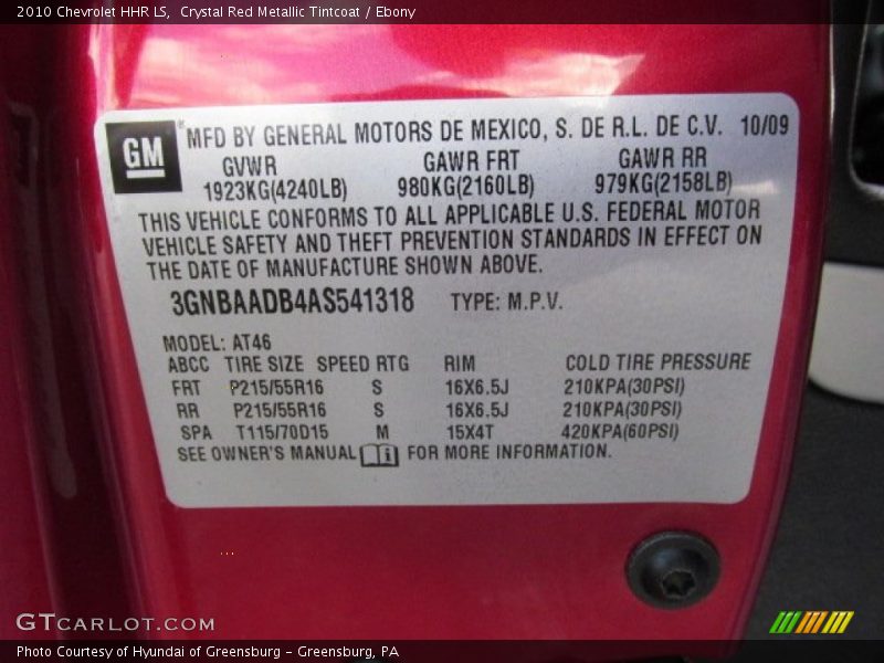 Crystal Red Metallic Tintcoat / Ebony 2010 Chevrolet HHR LS