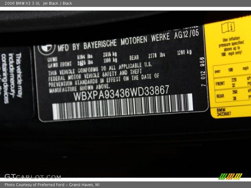 Jet Black / Black 2006 BMW X3 3.0i
