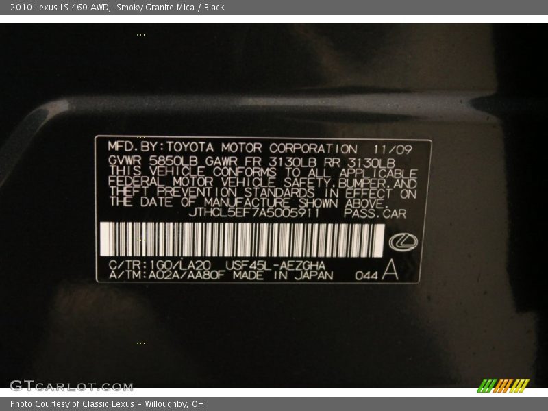 Smoky Granite Mica / Black 2010 Lexus LS 460 AWD