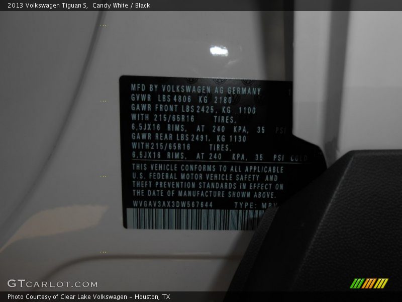 Candy White / Black 2013 Volkswagen Tiguan S
