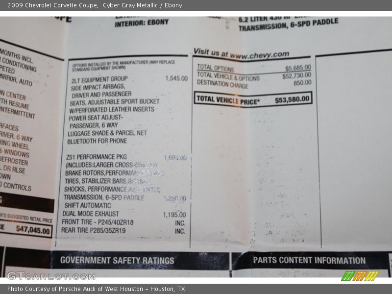  2009 Corvette Coupe Window Sticker