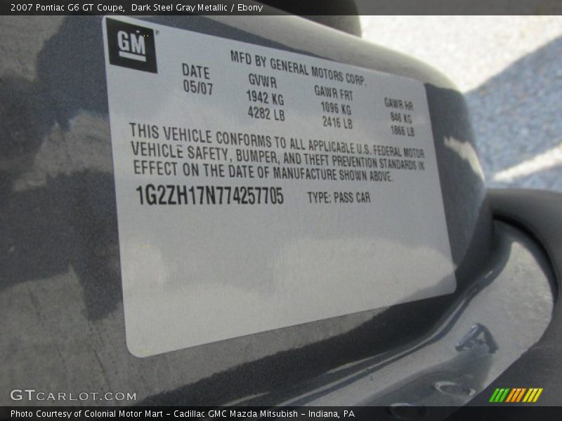 Dark Steel Gray Metallic / Ebony 2007 Pontiac G6 GT Coupe