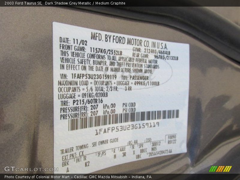 Dark Shadow Grey Metallic / Medium Graphite 2003 Ford Taurus SE