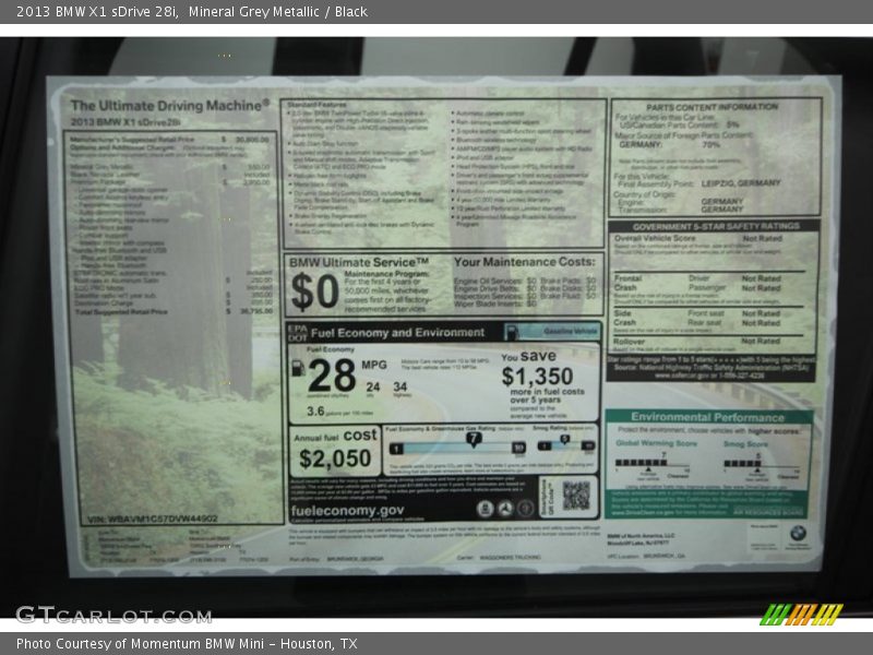  2013 X1 sDrive 28i Window Sticker