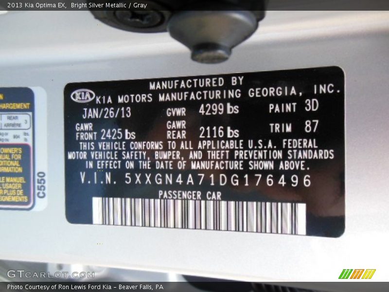 Bright Silver Metallic / Gray 2013 Kia Optima EX